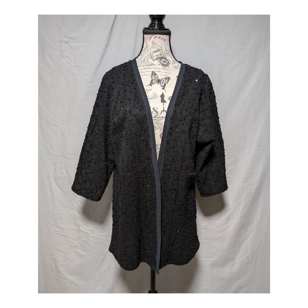 Apt. 9 Black Textured Sweater Open Front Cardigan Sequin Knit Women's Plus 0X